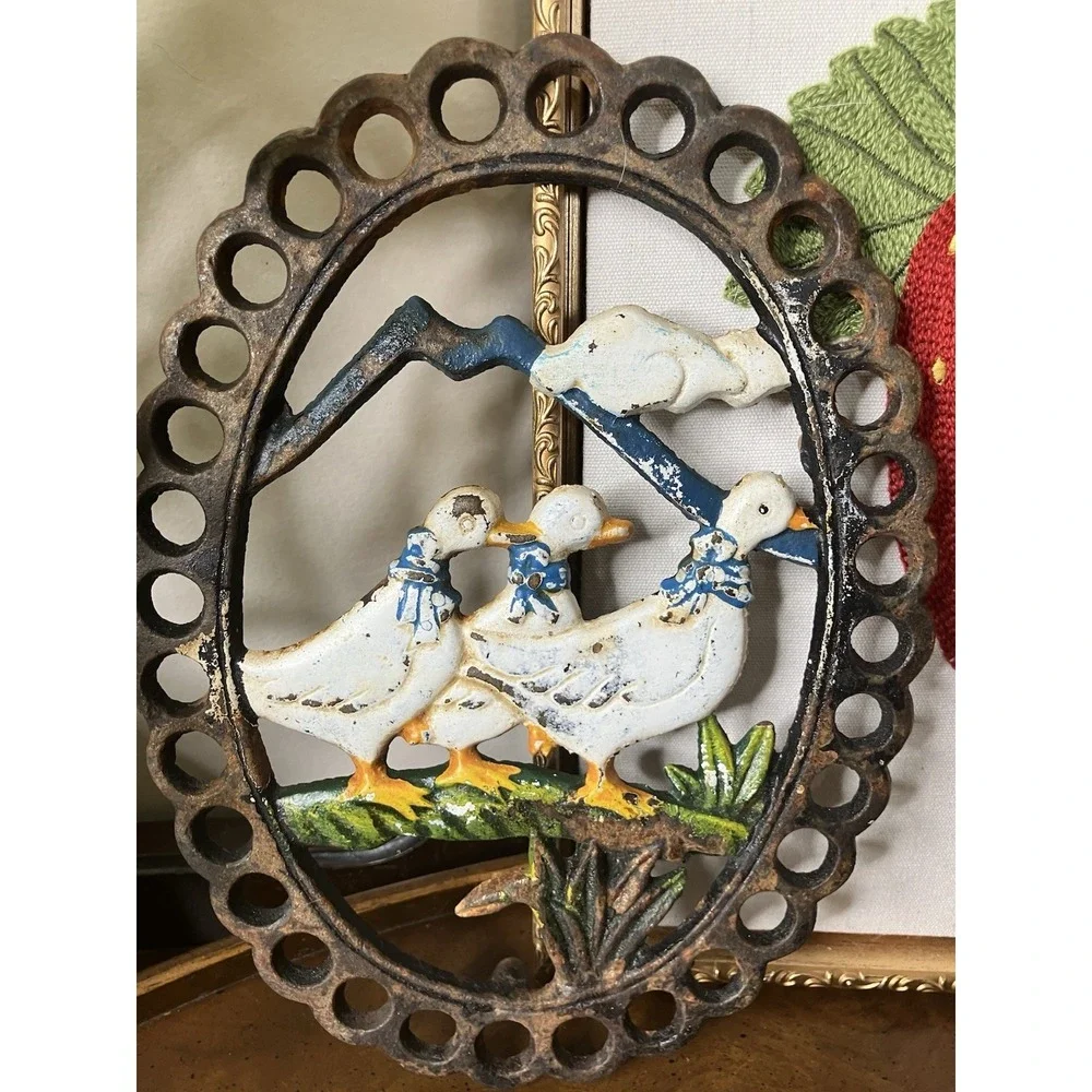 Vintage Cast Iron Goose Duck Trivet Wall Plaque Farmhouse Country Cottagecore